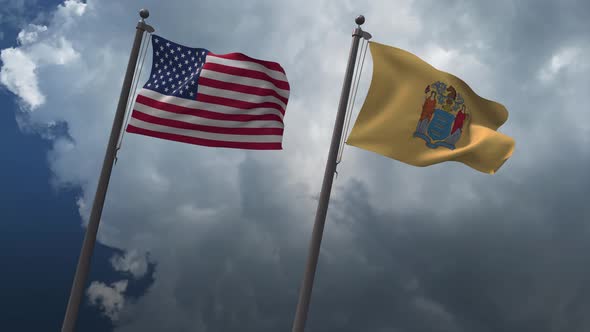 Waving Flags Of The United States And The New Jersey State4K