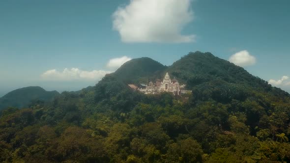 Beautiful aerial view of the Pura Penataran Agung Lempuyang Temple on the peak of Mount Lempuyang in