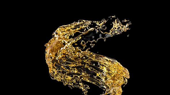 Swirl of Golden Liquid on a Black Background in Slow Motion