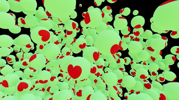 Romantic and love hearts are drawn on the animated balls that fill the screen Isolated by the Alpha