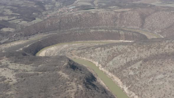 Part of Timok river meander ascending 4K drone video