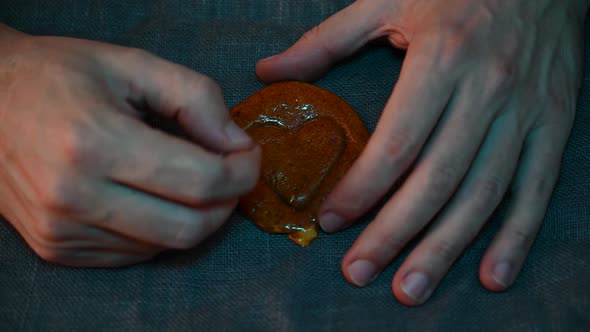 Men's Hands Closeup Scratch Brown Sugar Caramel Candy