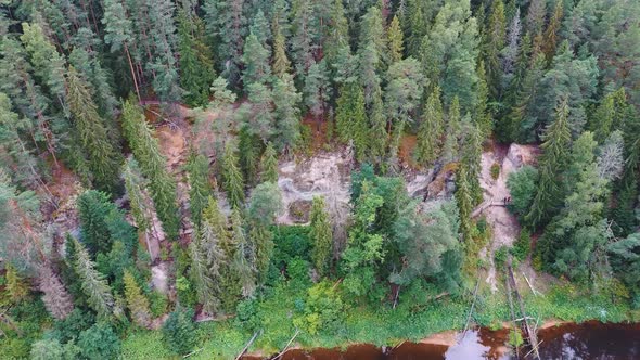 Aerial Shot of the Cliff of Sietiniezis Rock, Latvia, Gauja National Park