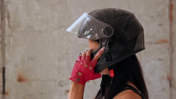 Profile Brunette Posing in Helmet