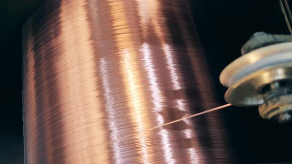 Revolving Spool with Newlyproduced Copper Wire on It