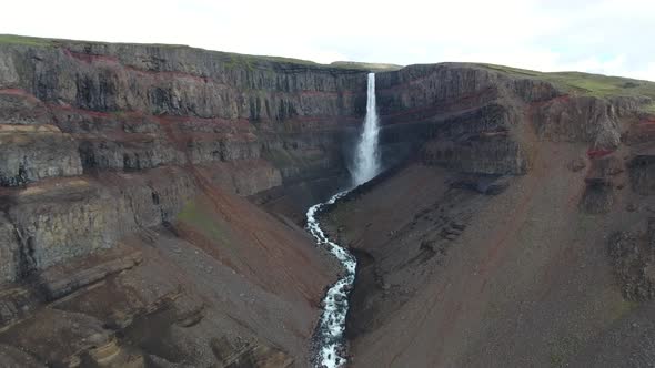 Aerial shot of Hengifoss waterfall in Iceland