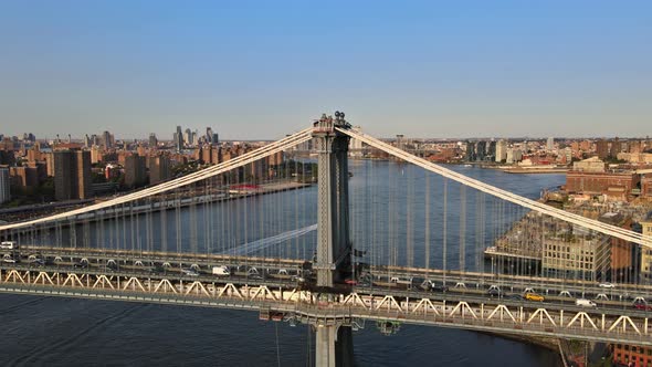 Aerial View of Cityscape of Manhattan Bridge in New York City