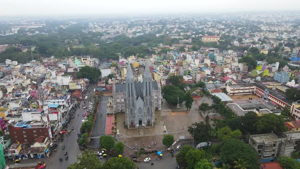 st. Philomena's cathedral side wide drone view Karnataka Mysore city India Karnataka drone.