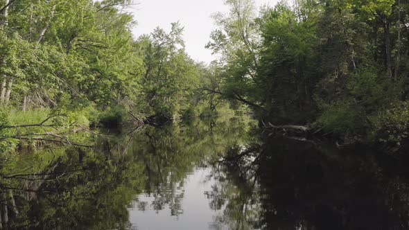 Into the Wild aerial flying up river in Summer serene