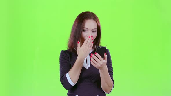 Lady Scolded the Phone with Her Boyfriend. Green Screen