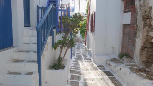 Walking in Mykonos Street on Mykonos Island, Greece