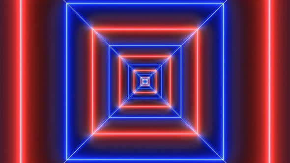 Blue Red Neon Light Square Tunnel Animated Background