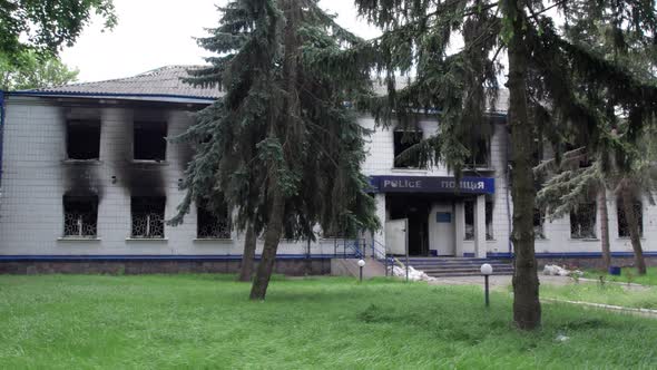 War in Ukraine  Destroyed Police Station in Borodyanka