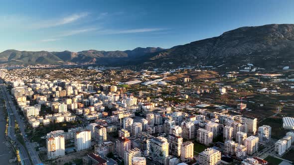 Early morning over the city Aerial View 4 K