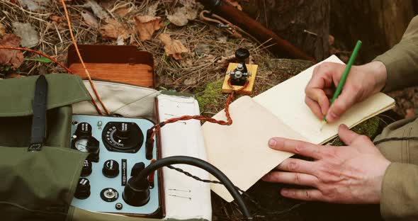 Russian Soviet Infantry Red Army Soldier In World War II Using Russian Soviet Portable Radio