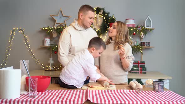 Happy Family Together Prepares Traditional Dishes From the Dough for New Year