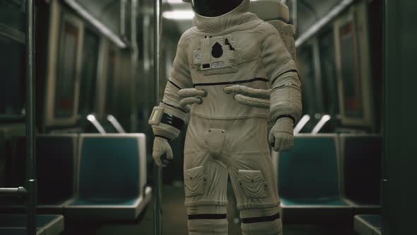 Astronaut Inside of the Old Non-modernized Subway Car in USA