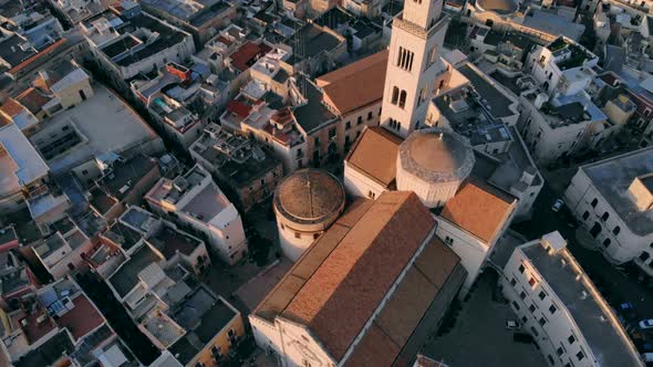 Flying Over Roof of Church in Old Town of Bari, Italy