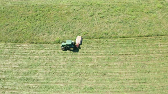 Green Tractor Hay Cutter Aerial View