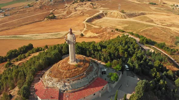 Aerial View of Statue Of The Christ Of The Otero In Palencia Spain