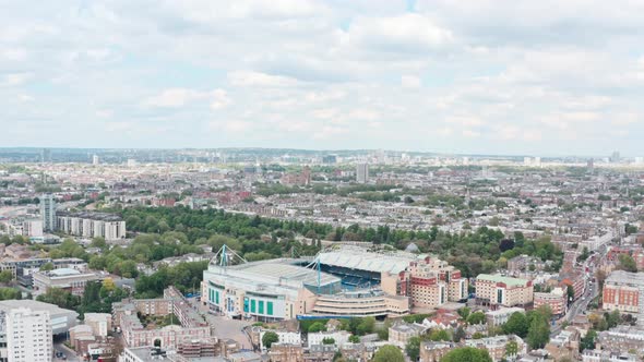 circling drone shot around stamford bridge Chelsea stadium London