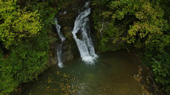 Waterfall Gurkalo Near Small Village in the Valley of Ukrainian Carpathian Mountains