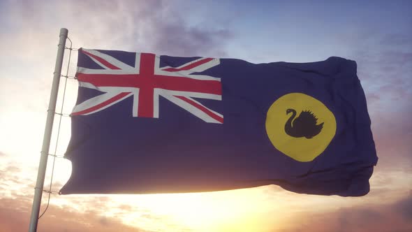 Western Australia Flag Australia Waving in the Wind Sky and Sun Background