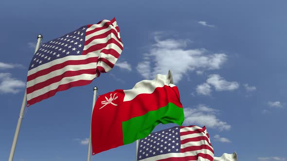Flags of Oman and the USA at International Meeting