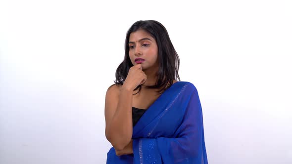 Indian woman thinking in saree