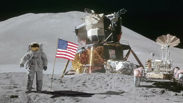 Astronaut saluting the American flag. 3d rendering.