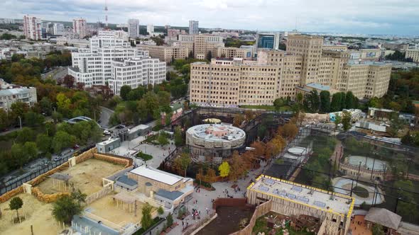 Kharkiv city center buildings and zoo aerial view