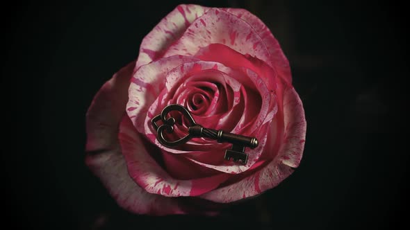 footage of flower rose vintage key dark background