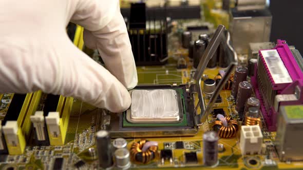 Inserts a Central Processor Onto the Motherboard. The Processing System of the Central Processes of