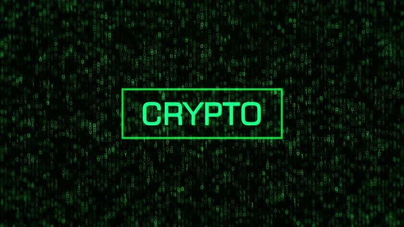 CRYPTO Text Over Computer Binary Background. CRYPTO Concept Over Binary Code and Matrix Background