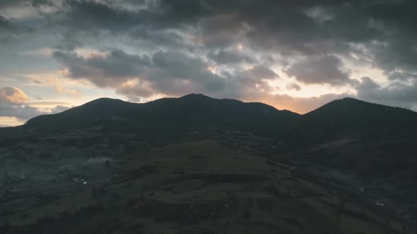 Carpathian Mountain Silhouette Sunrise Aerial View