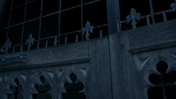 Locked Medieval Door In The Dark