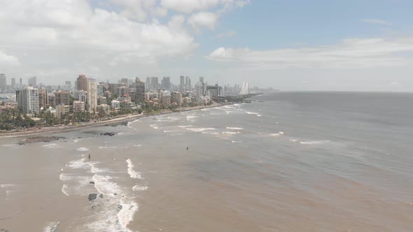 Drone panning around a costal city