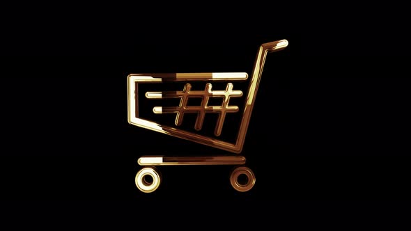 Shopping cart icon online commerce and business metal symbol loop rotating