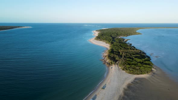 High panning view looking over the picturesque Inskip Point Rainbow Beach Queensland Australia