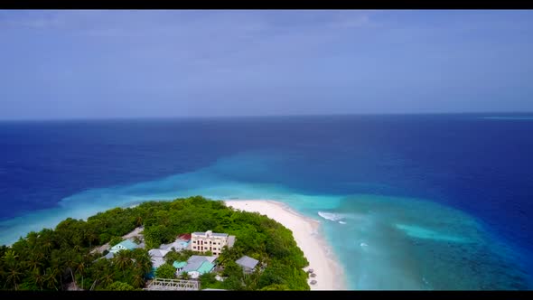 Aerial drone view nature of perfect shore beach wildlife by blue ocean with white sand background of