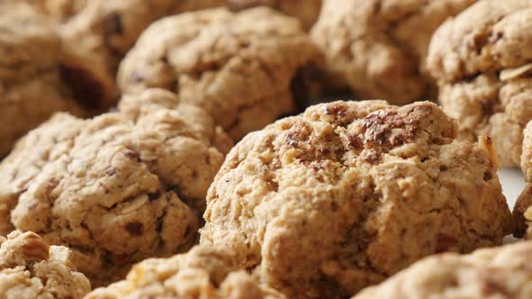 Homemade  fresh chocolate chip cookies close-up slow pan 4K 2160p 30fps UHD footage - Oatmeal  biscu