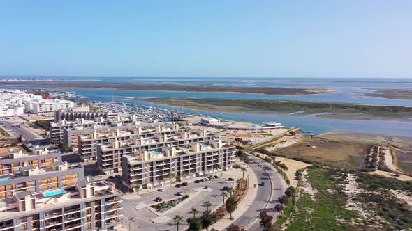 Aerial View of the Urban Area of Portugal Houses with Modern Infrastructure Swimming Pools