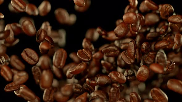 Super Slow Motion Shot of Exploding Premium Coffee Beans at 1000Fps