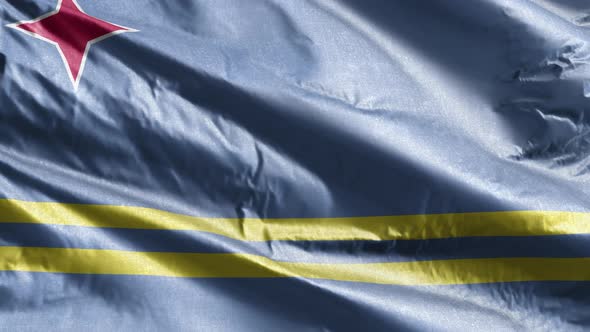 Aruba textile flag waving on the wind loop. Slow motion. 20 seconds loop.