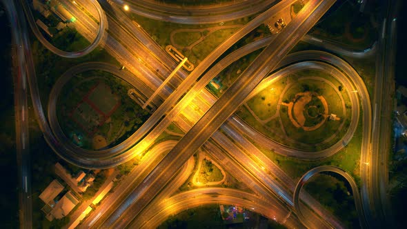 4K : Aerial Hyperlapse drone view of highway multi-level junction road.