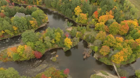 Heavenly aerial view of river park in Canada during pretty fall season