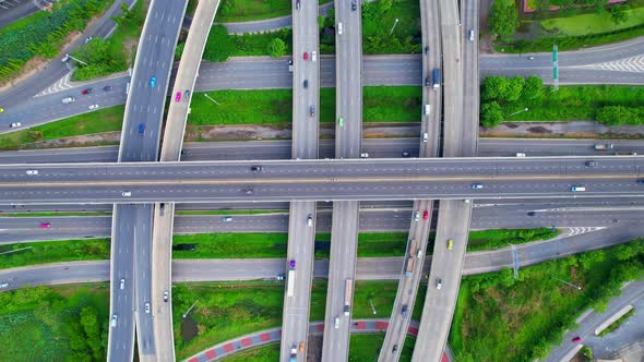 Stunning Aerial view drone shot above freeway traffic