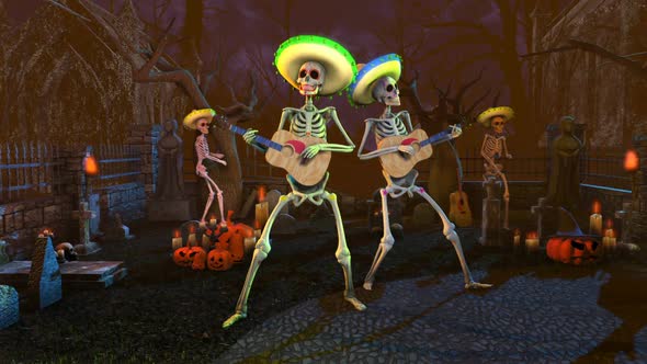 Mexican skeletons playing guitar