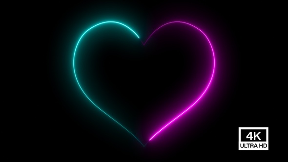 Neon Pink & Blue Heart Shape Frame Overlay Looped V10