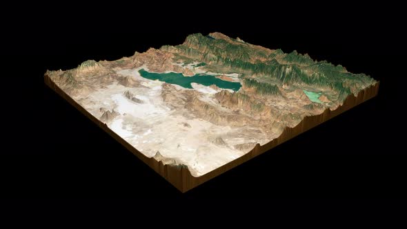 The Great Salt Lake terrain map 3D render 360 degrees loop animation